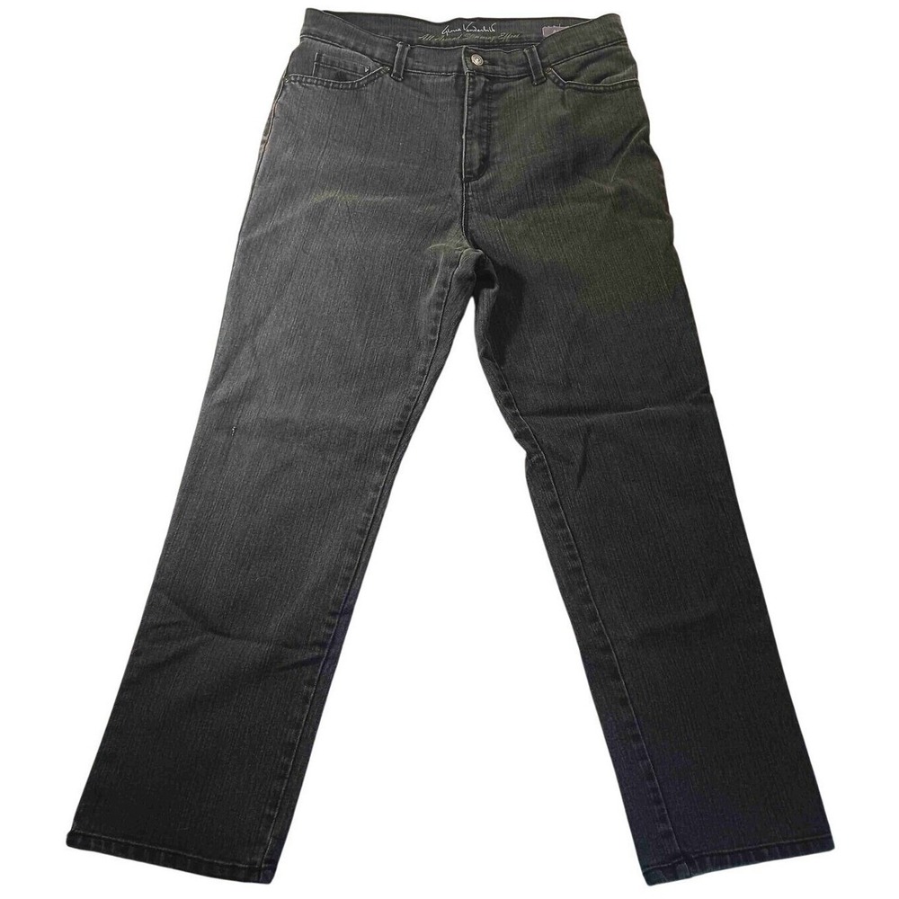 Gloria Vanderbilt Amanda Straight Jeans 12 Black Denim Mid Rise Embellished READ